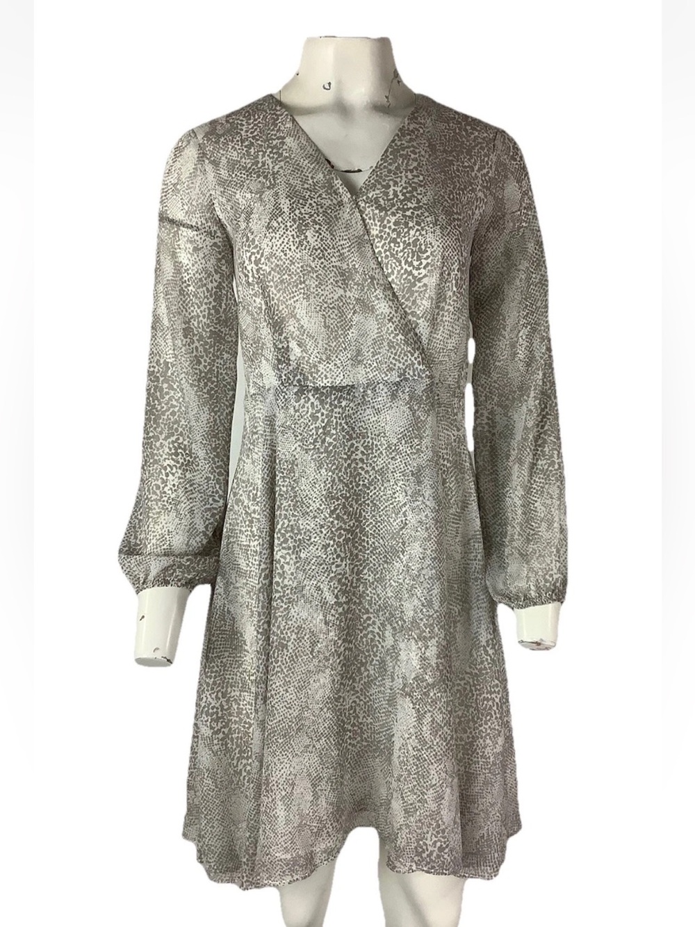 Ann Taylor Sz 0P Faux Wrap Snake Print Business Office Interview Dress Tan